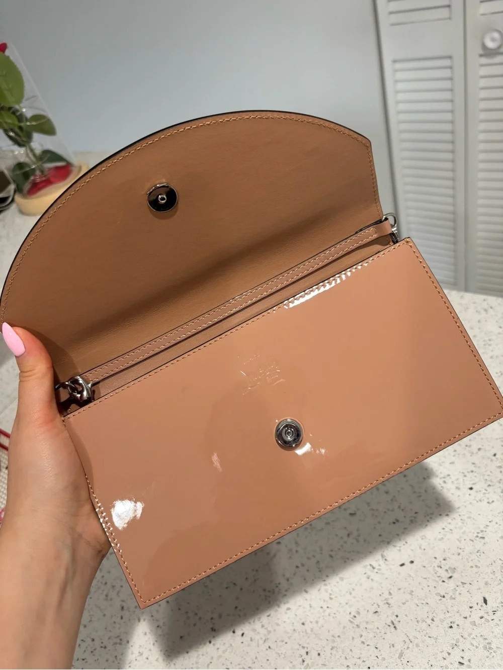 Christian Louboutin Blush Patent Leather Clutch with Removable Chain